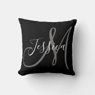 Schwarz-Grau-Moderne Monogramm Kissen
