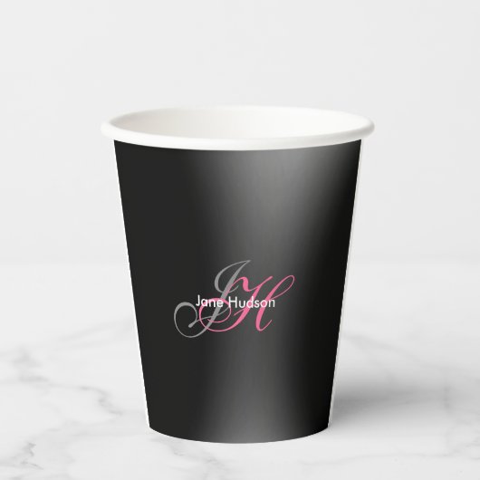 Schwarz-Grau-Monogramm Einfache Schlichte Sonderak Pappbecher (Vorderseite)