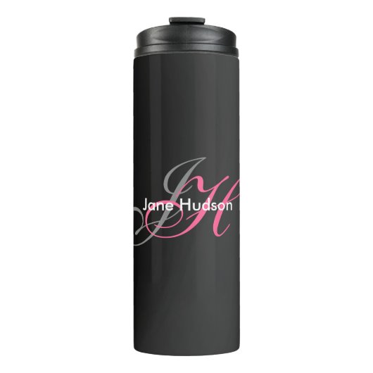 Schwarz-Grau-Monogramm Einfache Schlichte Sonderak Thermosbecher (Vorderseite)