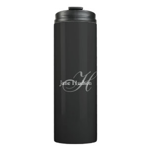 Schwarz-Grau-Monogramm Einfache Schlichte Sonderak Thermosbecher