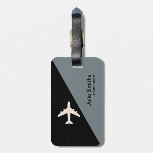 Schwarz-Grau-Monogramm-Flugbahn Gepäckanhänger (Rückseite vertikal)