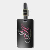 Schwarz-Grau-Monogramm-Initialen Einfach Schlicht Gepäckanhänger (Vorderseite vertikal)