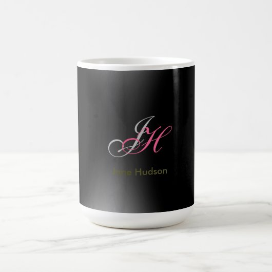 Schwarz-Grau-Monogramm-Initialen Einfach Schlicht Kaffeetasse (Mittel)