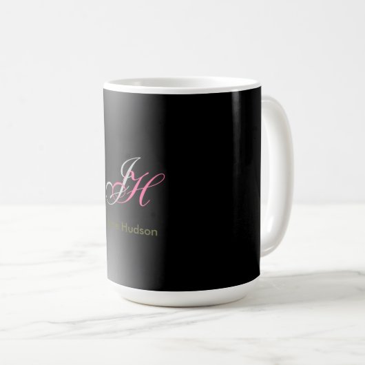 Schwarz-Grau-Monogramm-Initialen Einfach Schlicht Kaffeetasse (VorderseiteRechts)