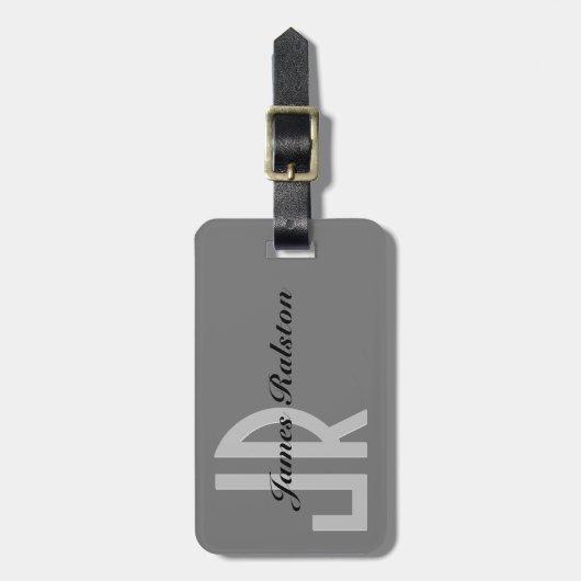 Schwarz-Grau-Monogramm, personalisieren Gepäckanhänger (Vorderseite vertikal)