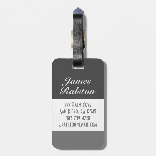 Schwarz-Grau-Monogramm, personalisieren Gepäckanhänger (Rückseite vertikal)