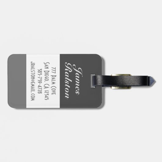 Schwarz-Grau-Monogramm, personalisieren Gepäckanhänger (Rückseite horizontal)