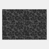 Schwarz & Grau Monotones Floral Damask Geschenkpapier Set (Vorderseite 3)