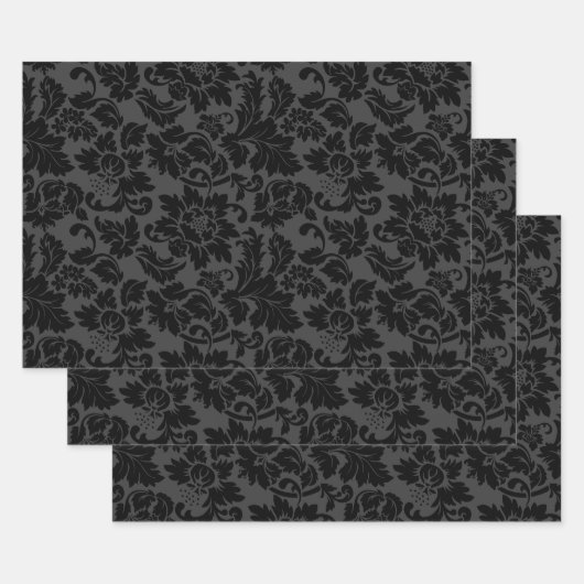 Schwarz & Grau Monotones Floral Damask Geschenkpapier Set (Set)