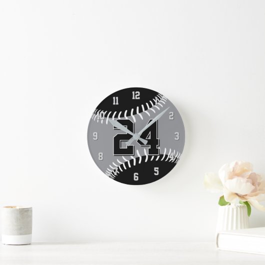 Schwarz grau oder JEDES Team Farben Baseball Runde Wanduhr (Zuhause)