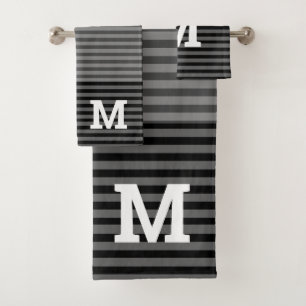 Schwarz-Grau-Ombre Streifen Mit Monogramm Badhandtuch Set
