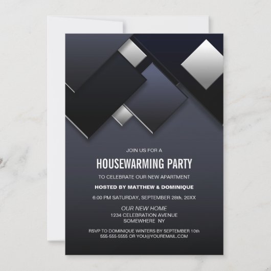 Schwarz-Grau-Party Einladung (Vorderseite)