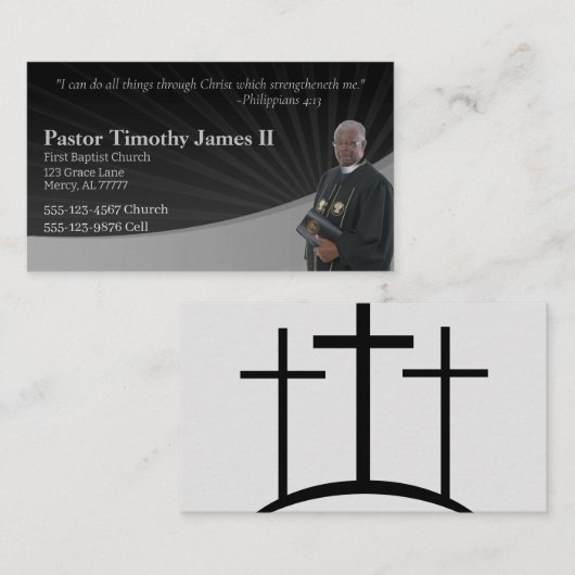 Schwarz-Grau-Pastor oder Deacon-Foto Visitenkarte (Vorne/Hinten)