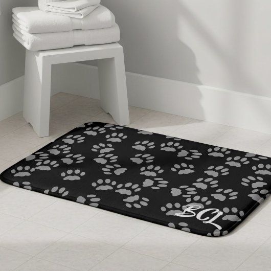 Schwarz-Grau-Paw-Druckmuster Bath Mat Badematte