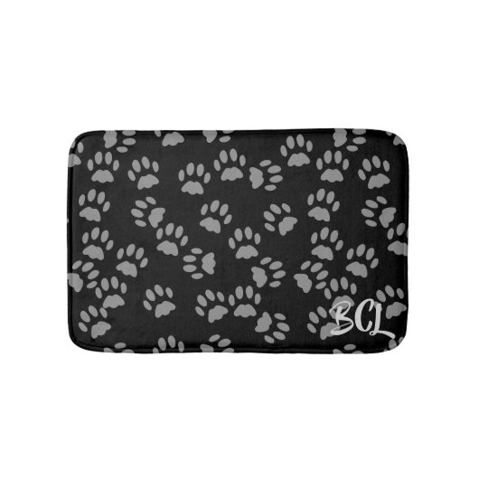 Schwarz-Grau-Paw-Druckmuster Bath Mat Badematte (Vorderseite)