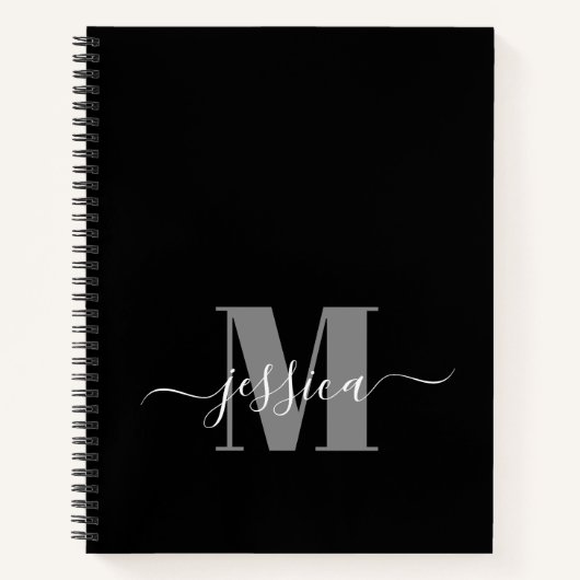 Schwarz-Grau-Personalisiert-Monogram-Notebook Notizblock (Vorderseite)