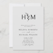 Schwarz-Grau-QR-Code UAWG Botanische Monogramm-Hoc Einladung (Vorderseite)