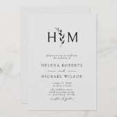 Schwarz-Grau-QR-Code UAWG Botanische Monogramm-Hoc Einladung (Vorne/Hinten)