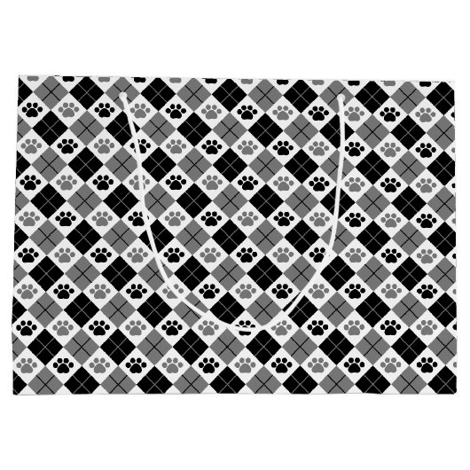 Schwarz/Grau Raute Druckmuster Große Geschenktüte (Rückseite)