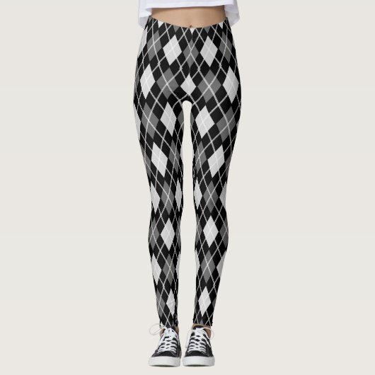 Schwarz-Grau-Raute-Muster Leggings (Vorderseite)