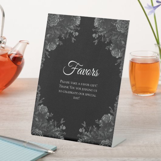 Schwarz-Grau-Rose Gotische Gastgeschenke Hochzeite Sockelschild (In Situ)