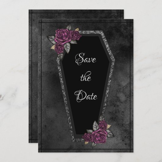 Schwarz-Grau-Rose Sparkle Halloween Save The Date (Vorne/Hinten)