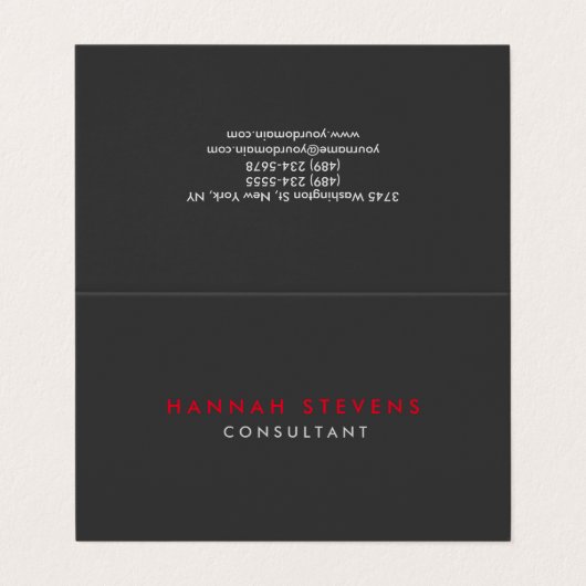 Schwarz-Grau-Rot Beruflich Moderne Minimalistisch Visitenkarten (Außenseite Aufgefaltet)