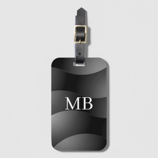 Schwarz-Grau-Rundformen, weißes Monogramm Gepäckanhänger (Vorderseite Vertikal)