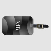 Schwarz-Grau-Rundformen, weißes Monogramm Gepäckanhänger (Vorderseite (Horizontal))