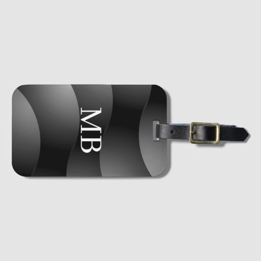 Schwarz-Grau-Rundformen, weißes Monogramm Gepäckanhänger (Vorderseite (Horizontal))