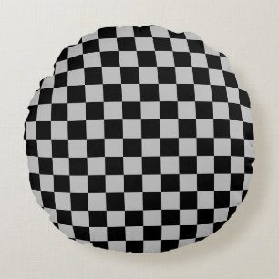 Schwarz-Grau-Schach-Rundkissen Rundes Kissen