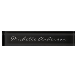 Schwarz-Grau-Script-Handschriftname Minimalistisch Namensplakette