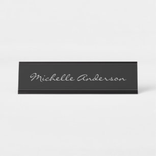 Schwarz-Grau-Script-Handschriftname Minimalistisch Schreibtischnamensplakette