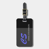 Schwarz-Grau-Script-Individuelle Name Gepäckmarke Gepäckanhänger (Vorderseite vertikal)