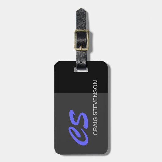 Schwarz-Grau-Script-Individuelle Name Gepäckmarke Gepäckanhänger (Vorderseite vertikal)