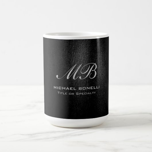 Schwarz-Grau-Script-Monogramm-Moderne niedlich Kaffeetasse (Mittel)
