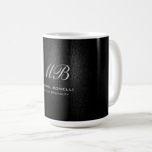 Schwarz-Grau-Script-Monogramm-Moderne niedlich Kaffeetasse (VorderseiteRechts)