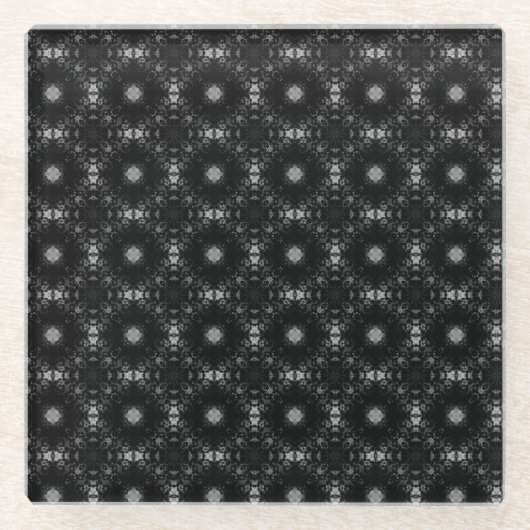Schwarz & Grau Signaturmuster Glasuntersetzer (Vorderseite)