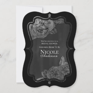 Schwarz Grau Silber Vintage Glamour Florale Hochze Einladung