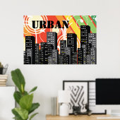 Schwarz-Grau-Silhouetten Stadt Gebäude Stadtplakat Poster (Heimbüro)