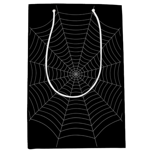 Schwarz-Grau-Spinnennetz Halloween-Muster Mittlere Geschenktüte (Vorderseite)