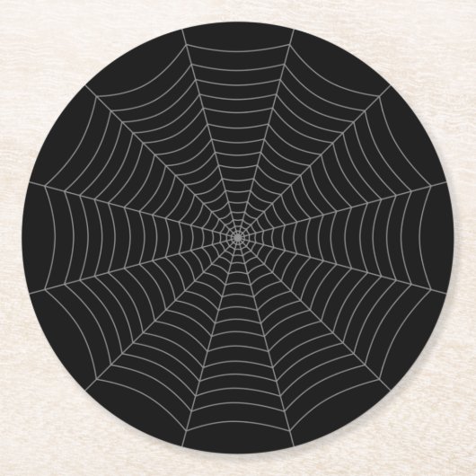 Schwarz-Grau-Spinnennetz Halloween-Muster Runder Pappuntersetzer (Vorderseite)