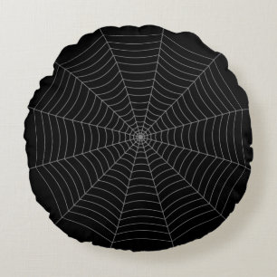 Schwarz-Grau-Spinnennetz Halloween-Muster Rundes Kissen