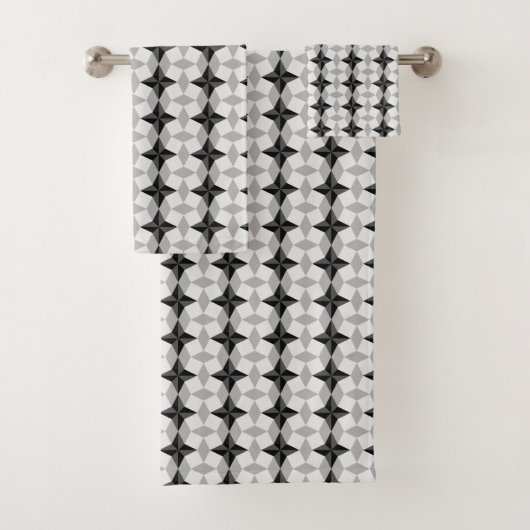 Schwarz-Grau-Starbust-Muster und Rhombus-Muster Badhandtuch Set (Insitu)