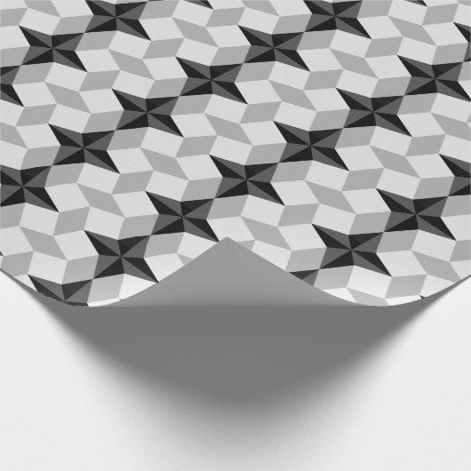 Schwarz-Grau-Starbust-Muster und Rhombus-Muster Geschenkpapier (Ecke)