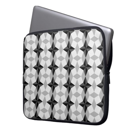 Schwarz-Grau-Starbust-Muster und Rhombus-Muster Laptopschutzhülle (Vorderseite Links)