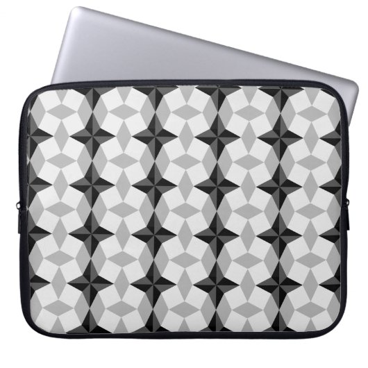 Schwarz-Grau-Starbust-Muster und Rhombus-Muster Laptopschutzhülle (Vorderseite)