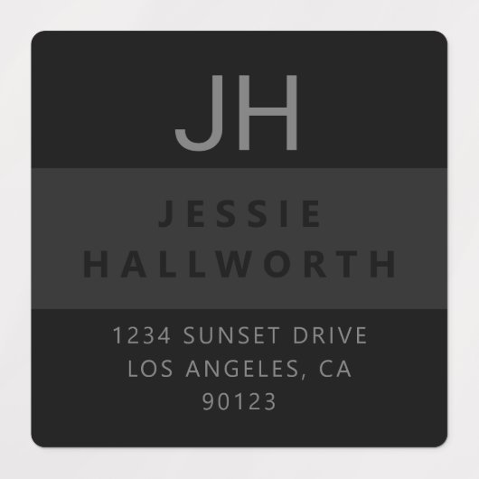Schwarz & Grau Stilvoll Moderne Monogram wasserdic Etiketten (Design 2)