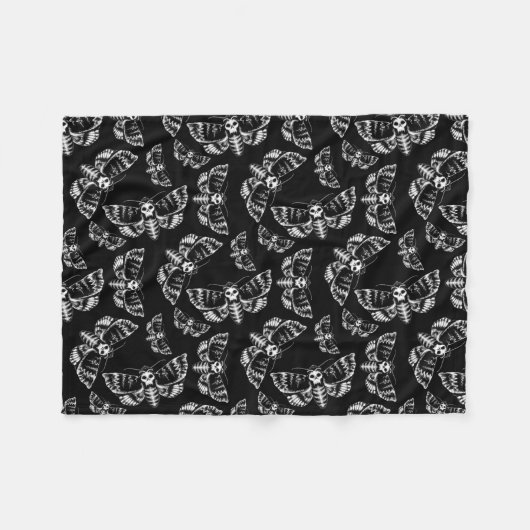 Schwarz-Grau-Tote Kopf Hawk Moth Gothic Skull Fleecedecke (Vorderseite (Horizontal))