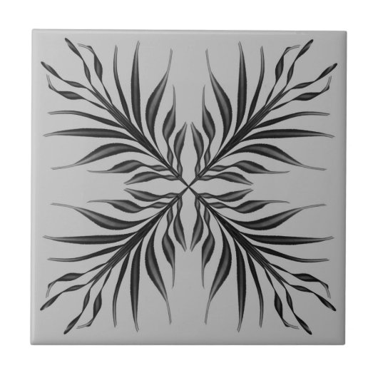 Schwarz-Grau-Transluzente Texturierte Federn Blätt Fliese (Vorderseite)